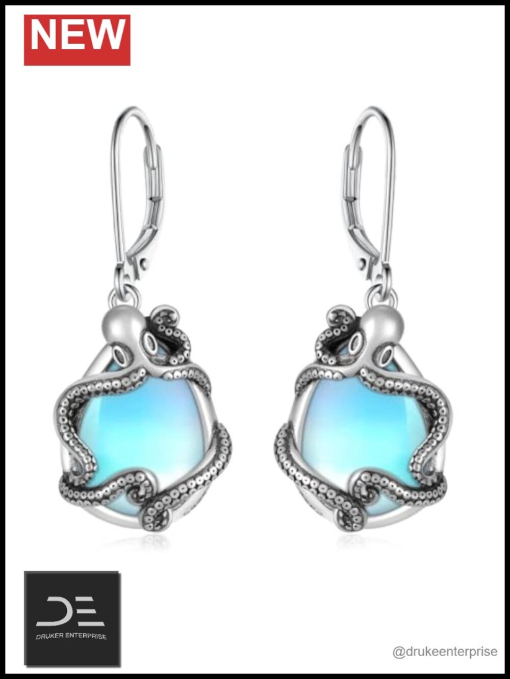 Moonstone Octopus Dangle Earrings 925 Sterling Silver Ocean Jewelry Gift for
